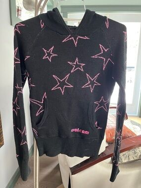 Volcom Black Hoodie with Pink Star Accents